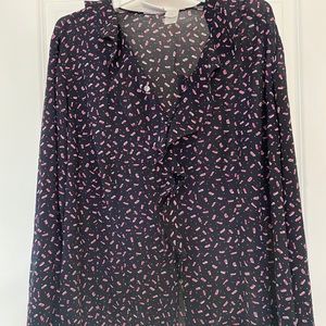 Black and Pink Long Sleeve Blouse